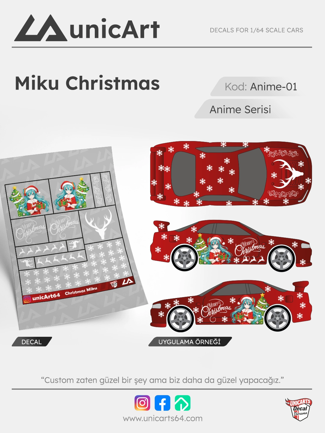 Hatsune Miku Christmas 1/64 su transferli decal - Anime serisi | Unicarts64