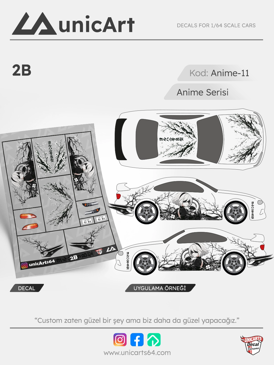 2B 1/64 su transferli decal - Anime serisi | Unicarts64