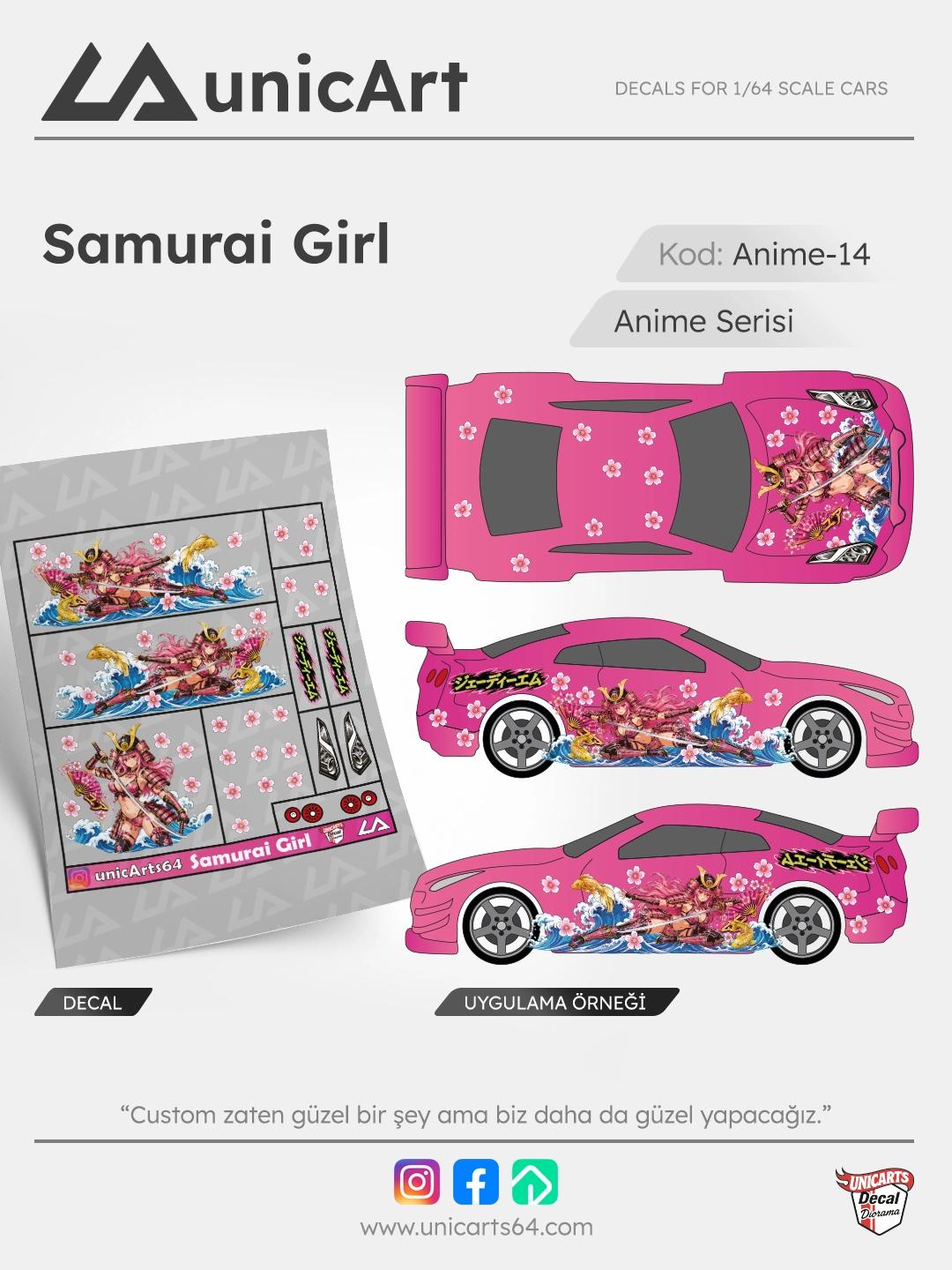 Samurai Girl 1/64 su transferli decal - Anime serisi | Unicarts64
