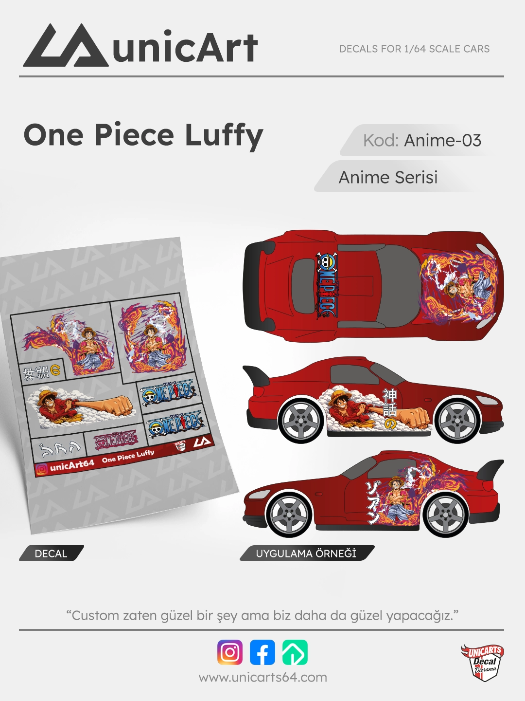 One Piece Luffy 1/64 decal - Anime serisi