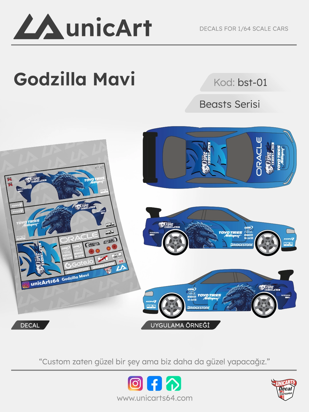 Godzilla Mavi 1/64 decal - Beasts serisi