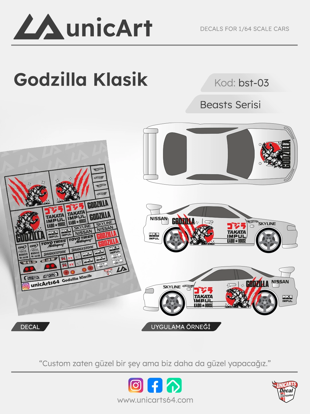 Godzilla Klasik 1/64 decal - Beasts serisi