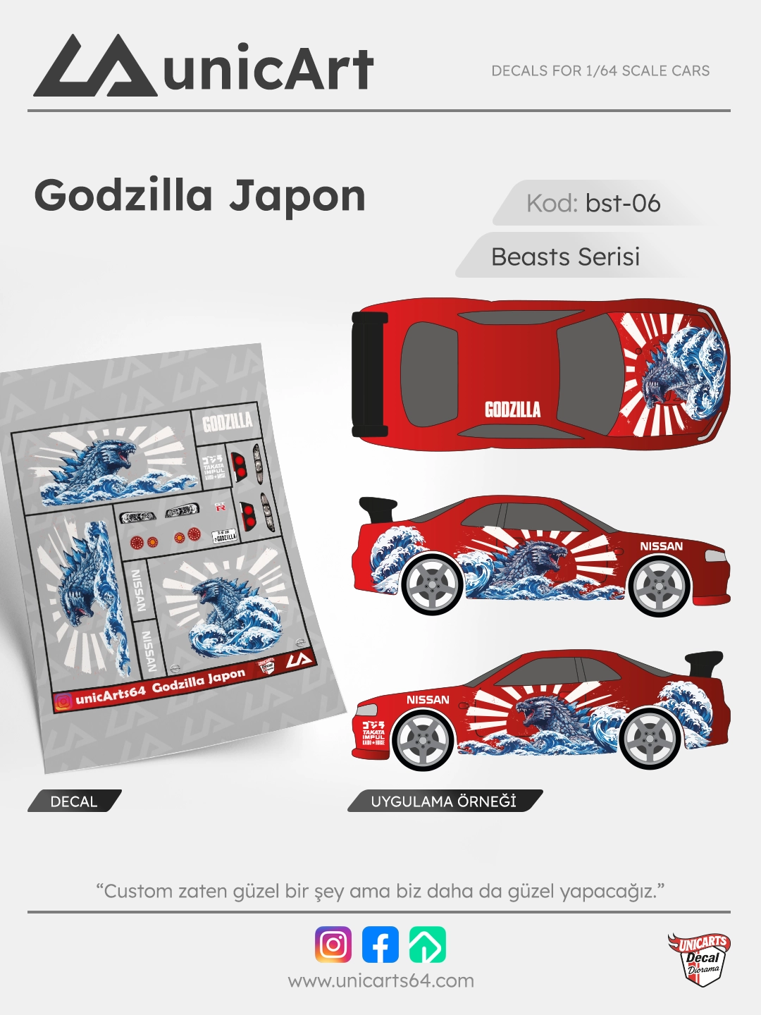 Godzilla Japon 1/64 decal - Beasts serisi