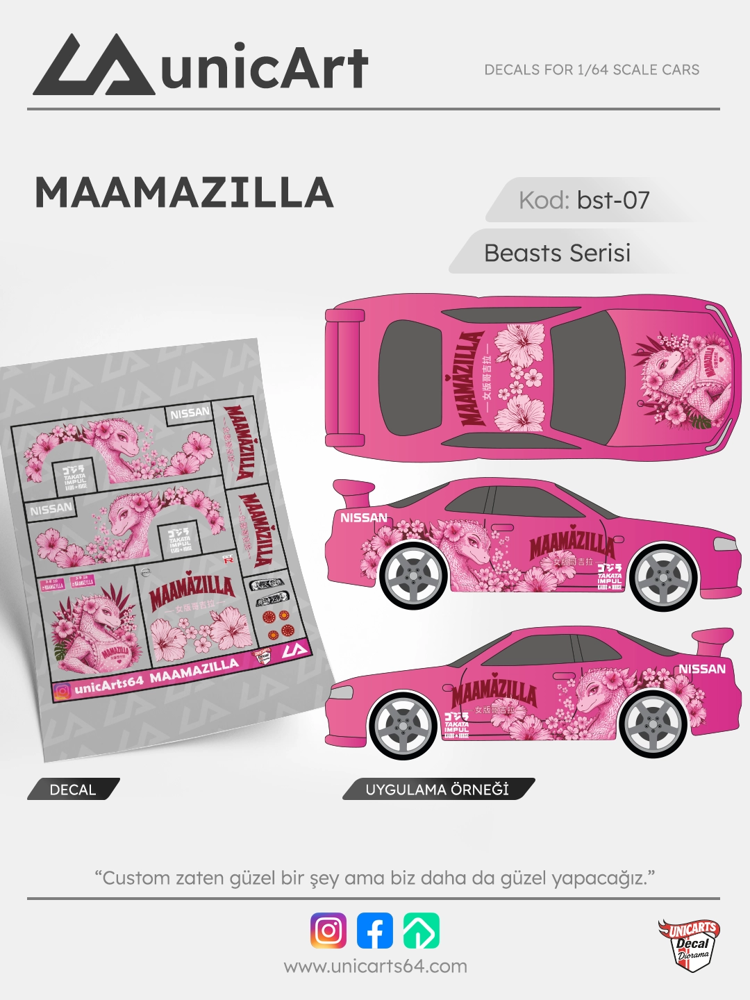 MAAMAZILLA 1/64 su transferli decal - Beasts serisi | Unicarts64