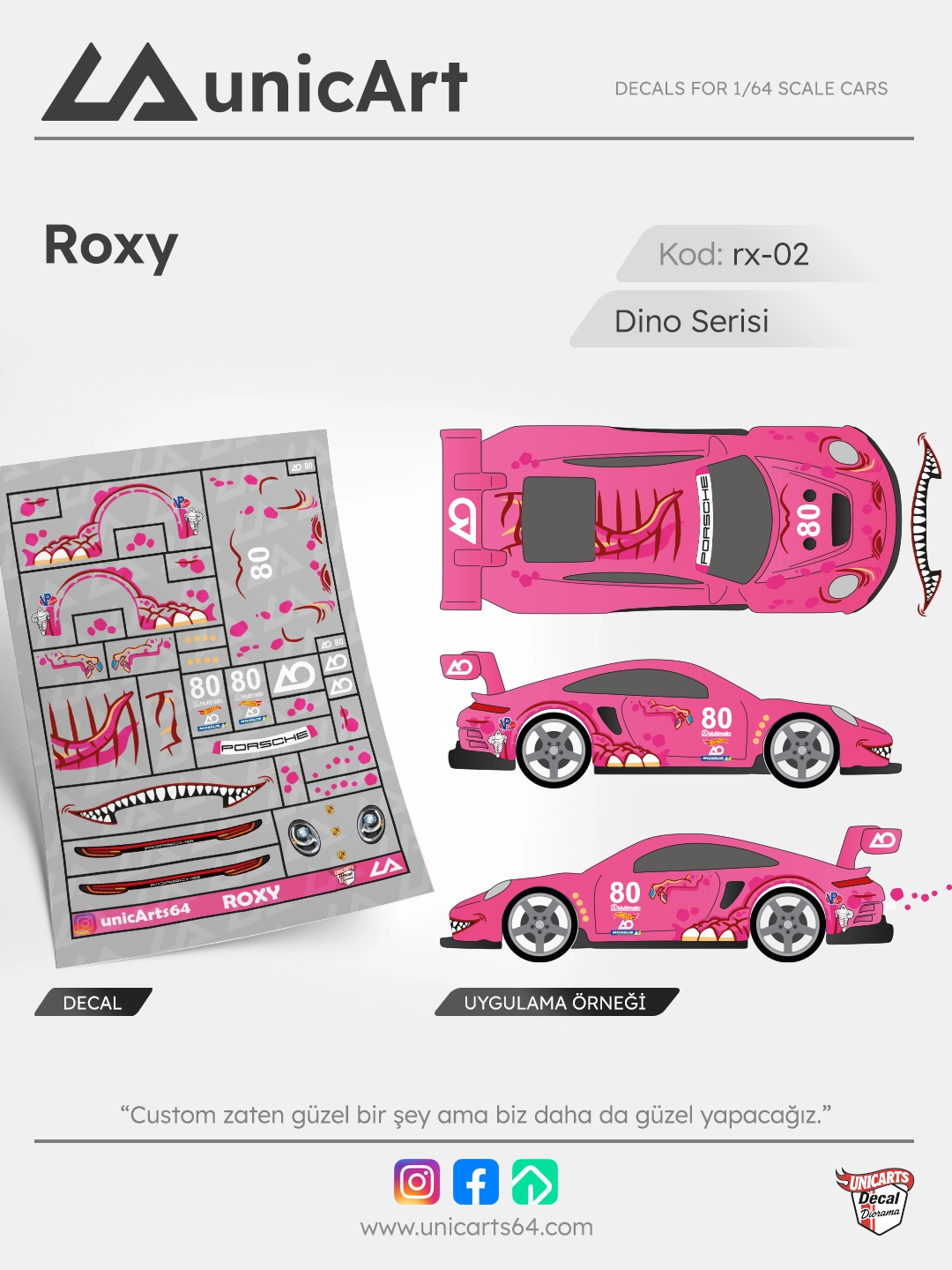 Roxy 1/64 su transferli decal - Dino serisi | Unicarts64