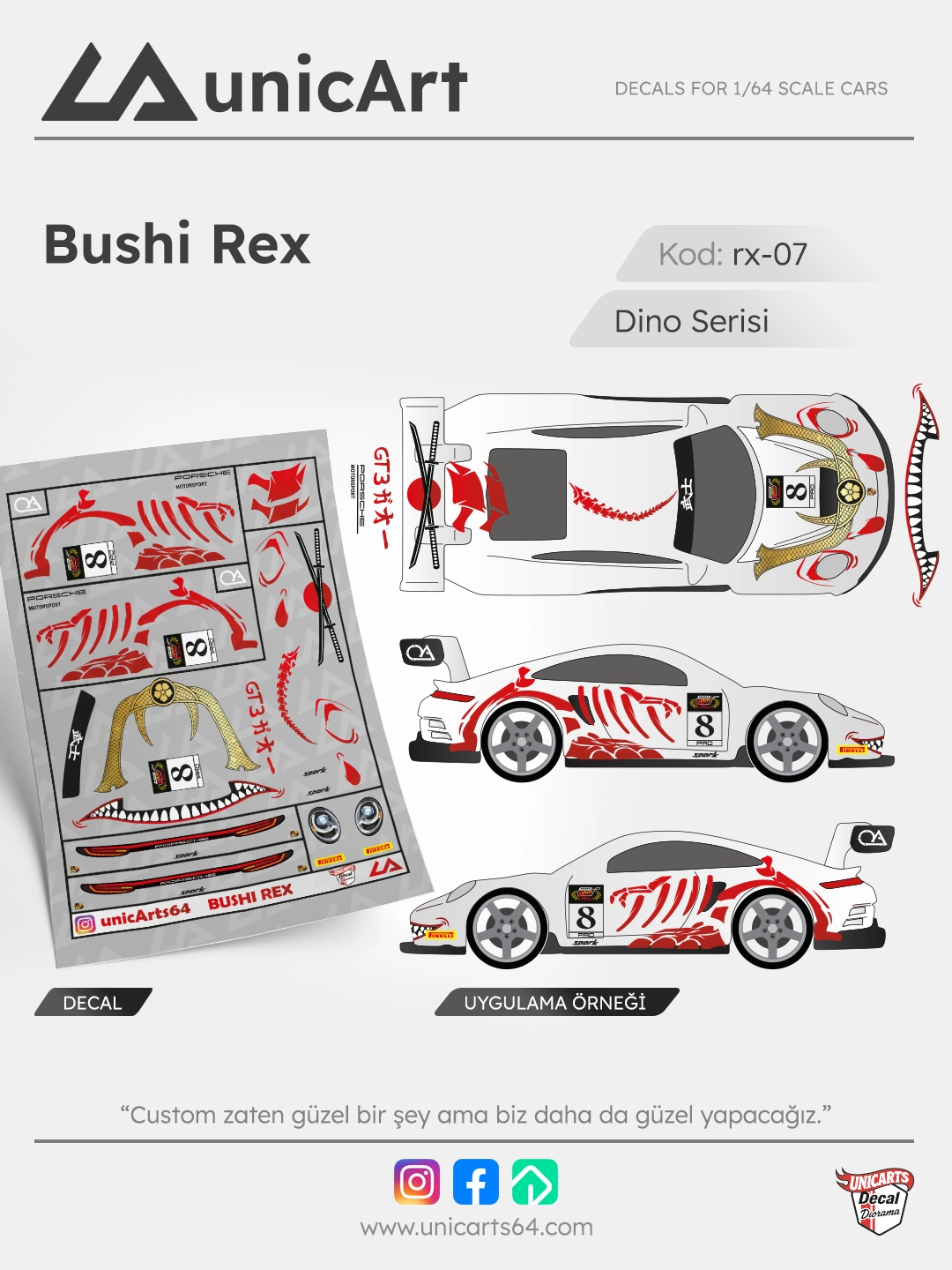 Bushi Rex 1/64 su transferli decal - Dino serisi | Unicarts64