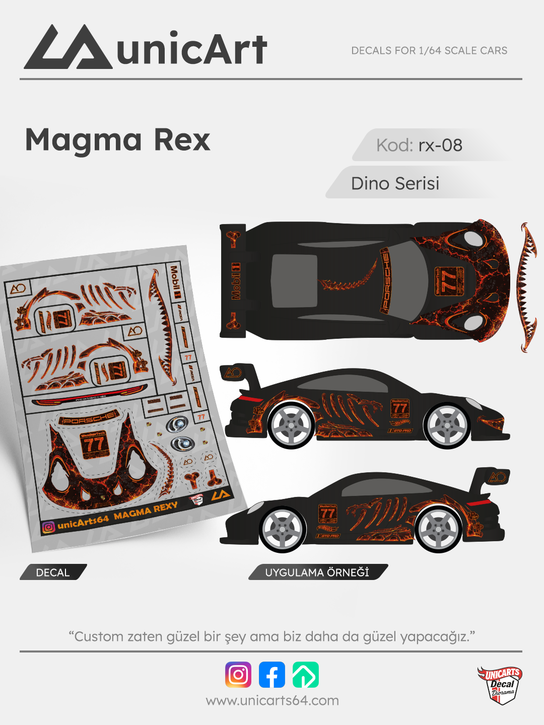 Magma Rex 1/64 calcas al agua - Colección Dino | Unicarts64