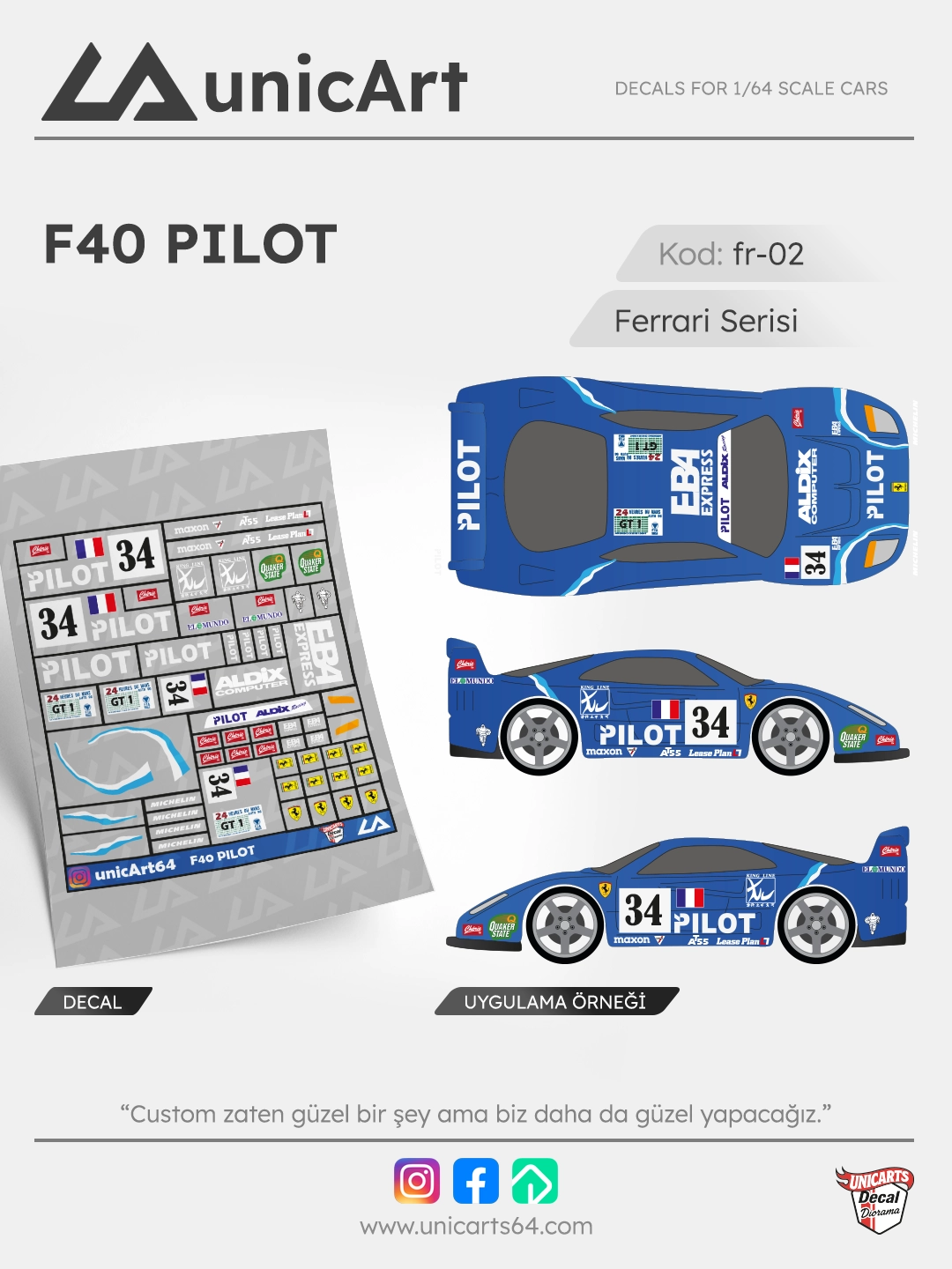 F40 PILOT 1/64 decal - Ferrari serisi