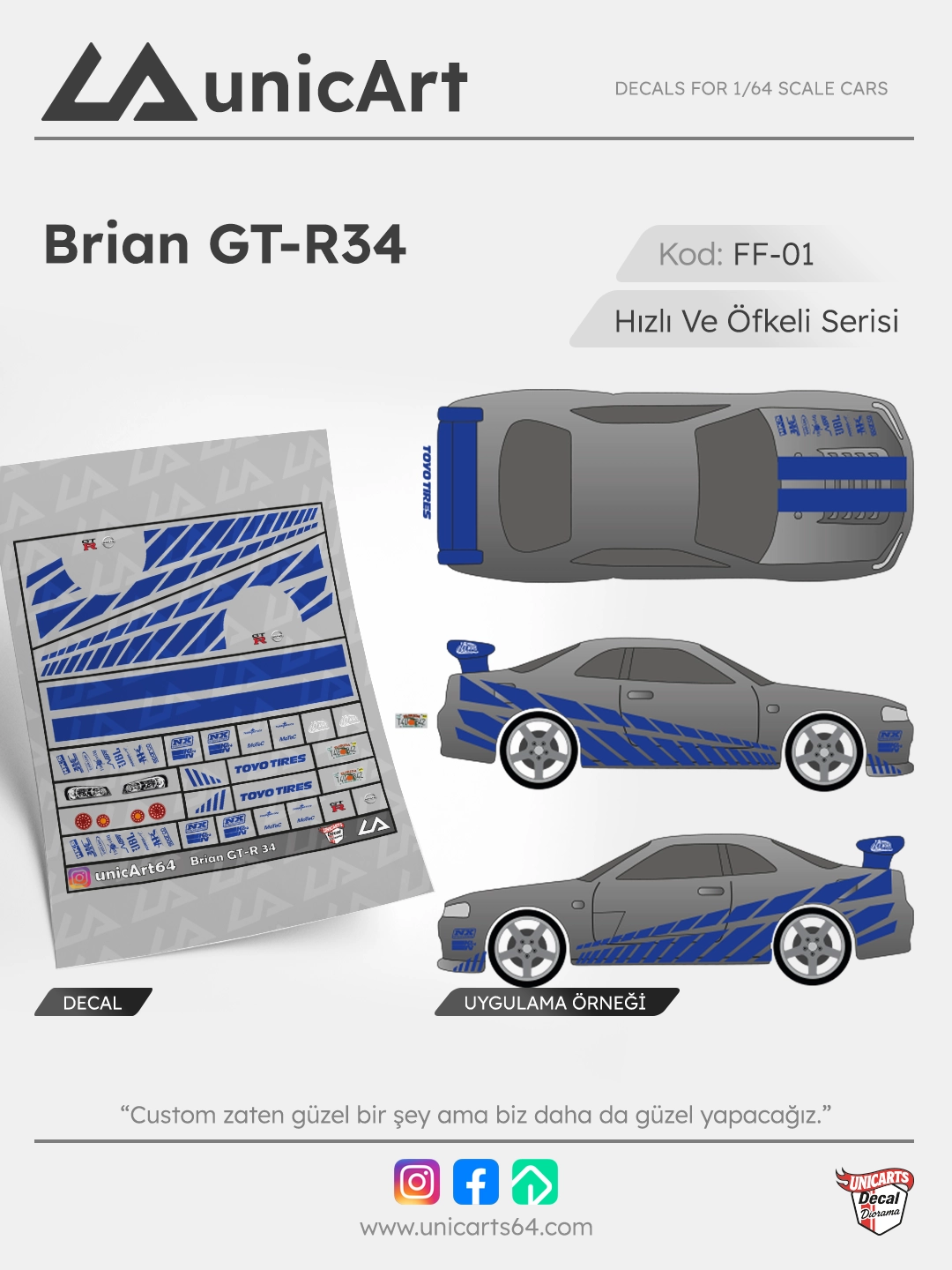 Brian GT-R34 1/64 decal - Fast & Furious serisi
