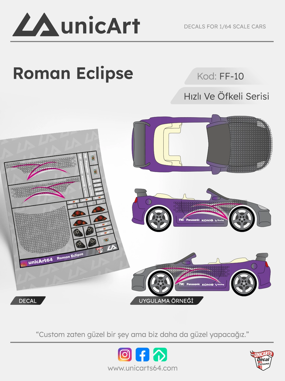 Roman Eclipse 1/64 su transferli decal - Fast & Furious serisi | Unicarts64