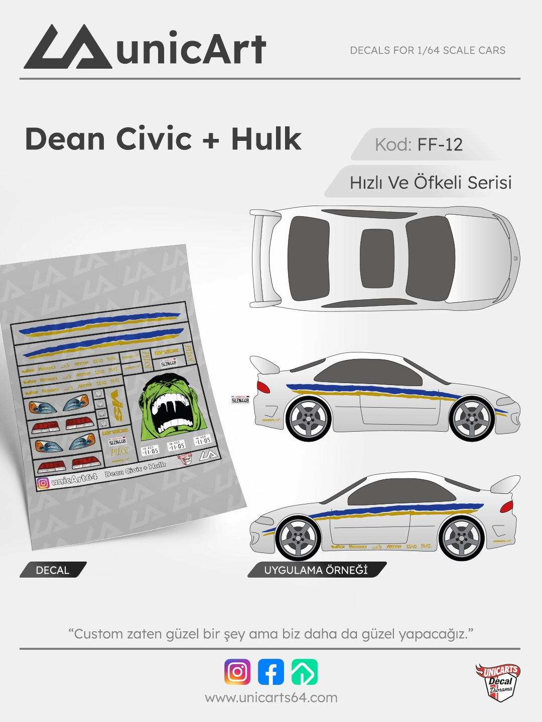 Dean Civic + Hulk 1/64 decal - Fast & Furious serisi