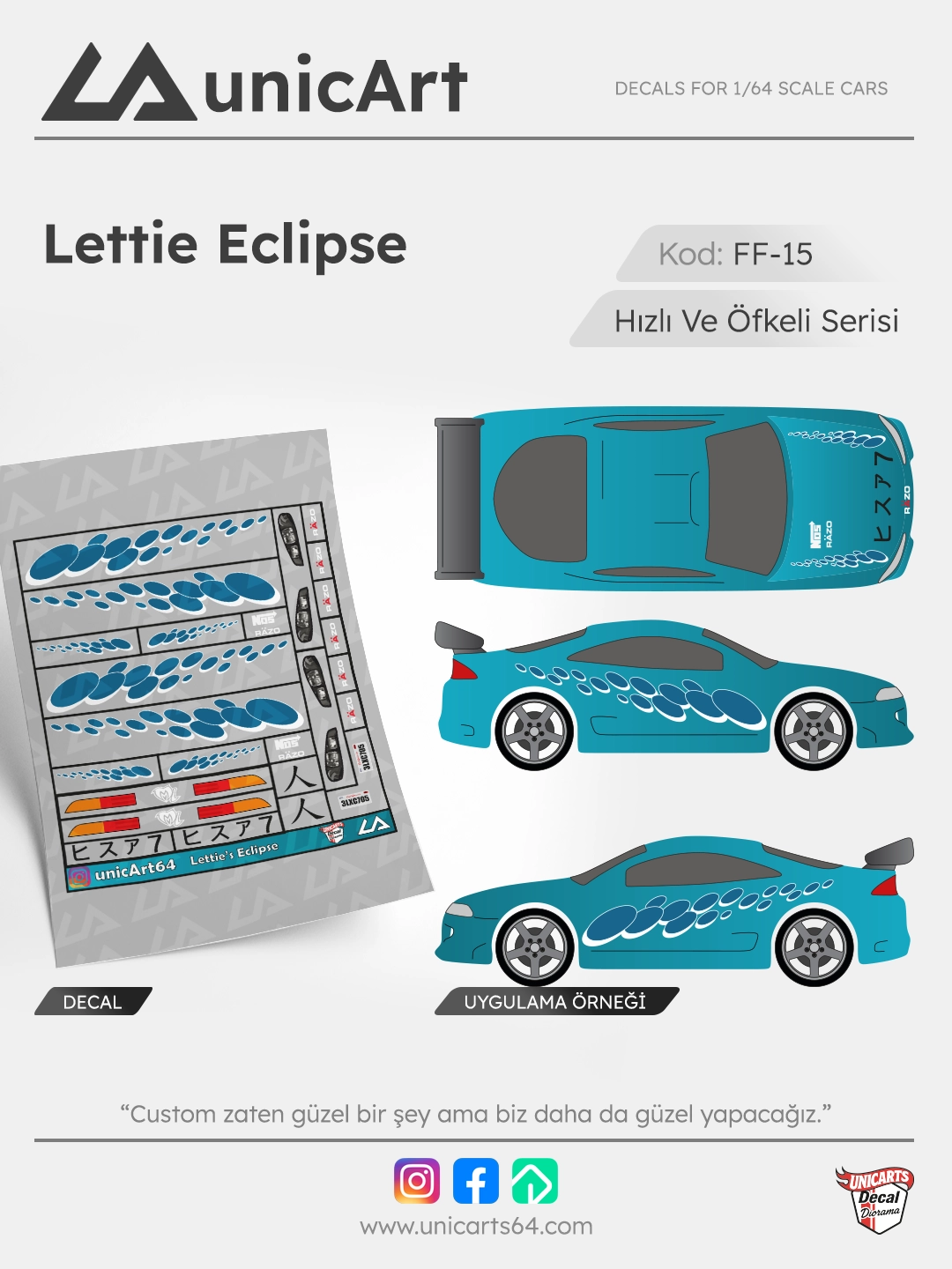 Lettie Eclipse 1/64 su transferli decal - Fast & Furious serisi | Unicarts64