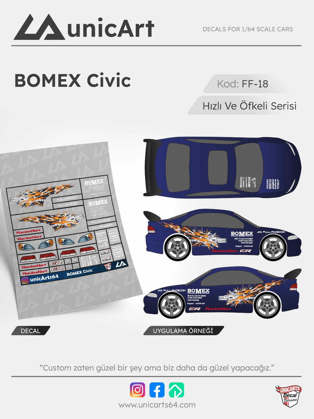 BOMEX Civic 1/64 decal - Fast & Furious serisi