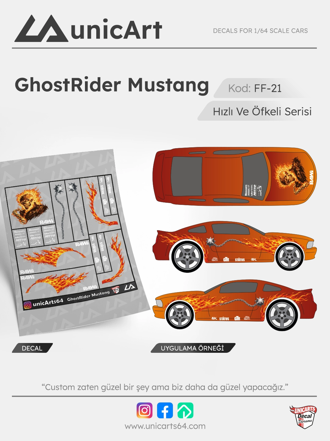 Ghost Rider Mustang 1/64 decal - Fast & Furious serisi