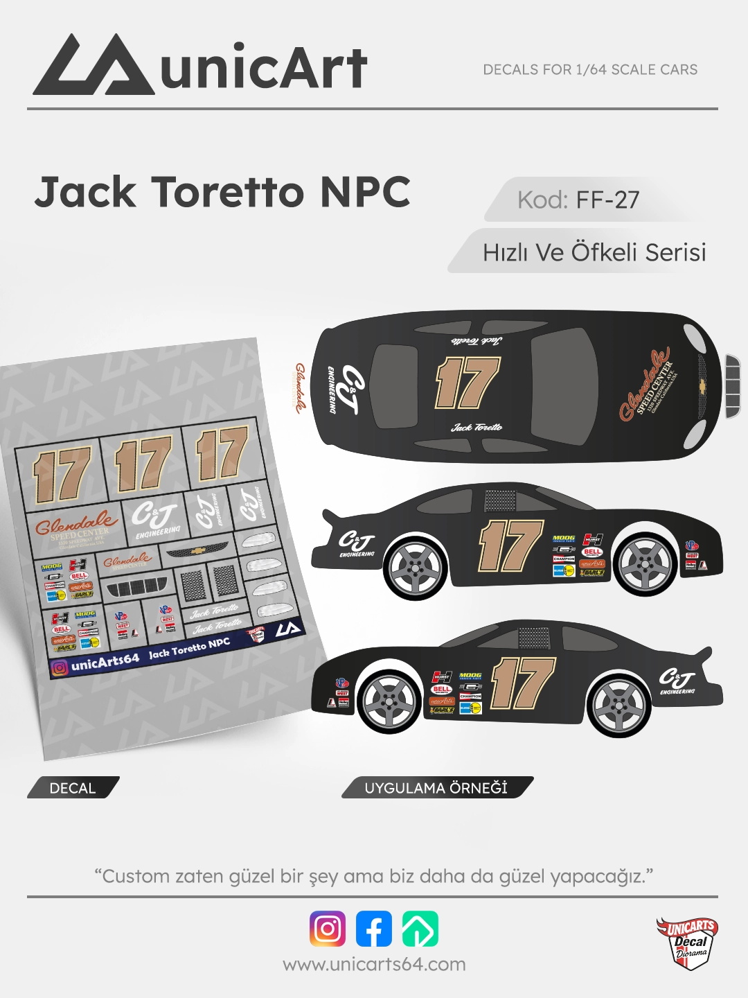 Jack Toretto Nascar NPC 1/64 decal - Fast & Furious serisi