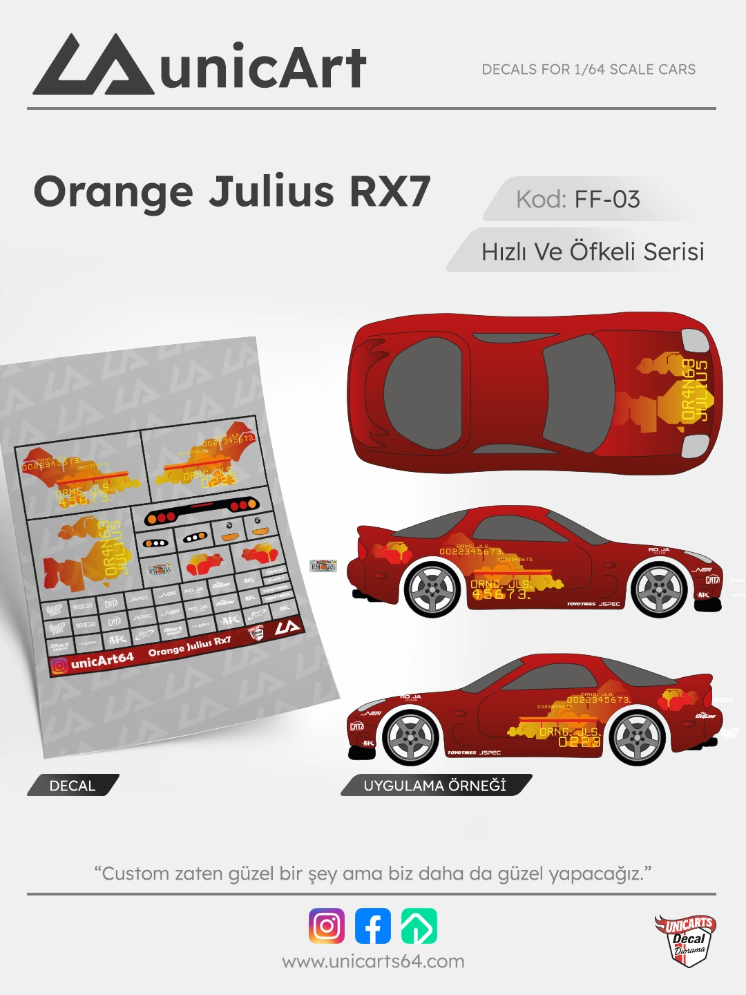Orange Julius RX7 1/64 decal - Fast & Furious serisi