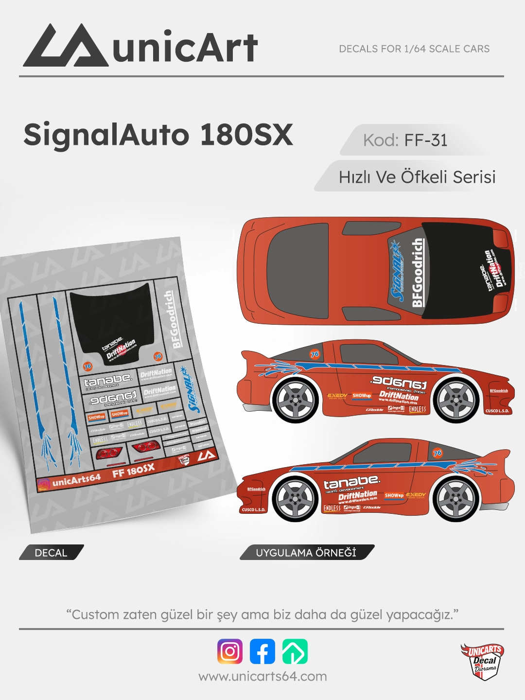Signal Auto 180SX 1/64 decal - Fast & Furious serisi