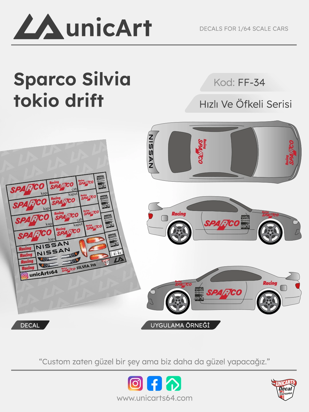 Sparco Silvia 1/64 decal - Fast & Furious serisi