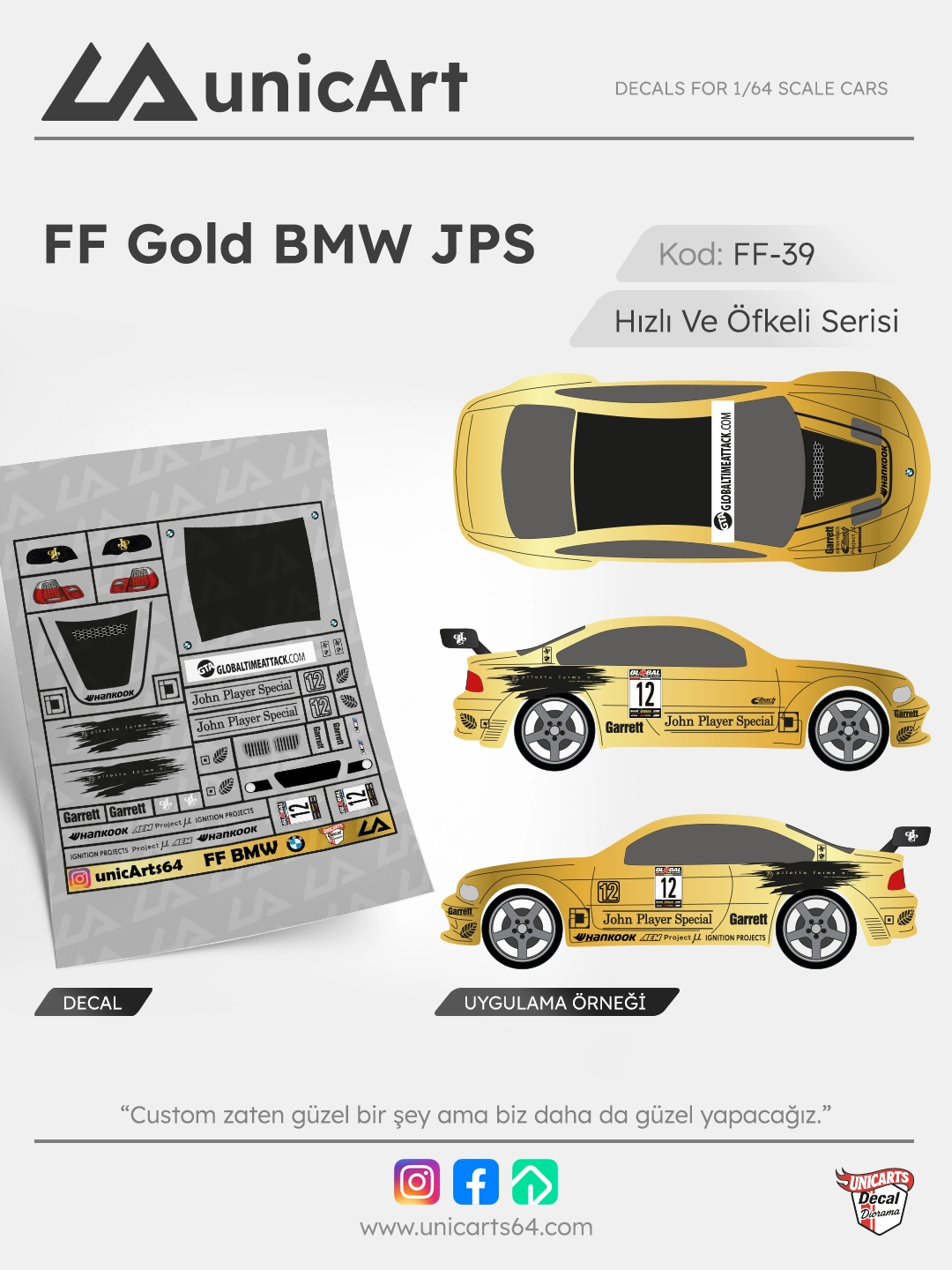 FF Gold Bmw 1/64 decal - Fast & Furious serisi