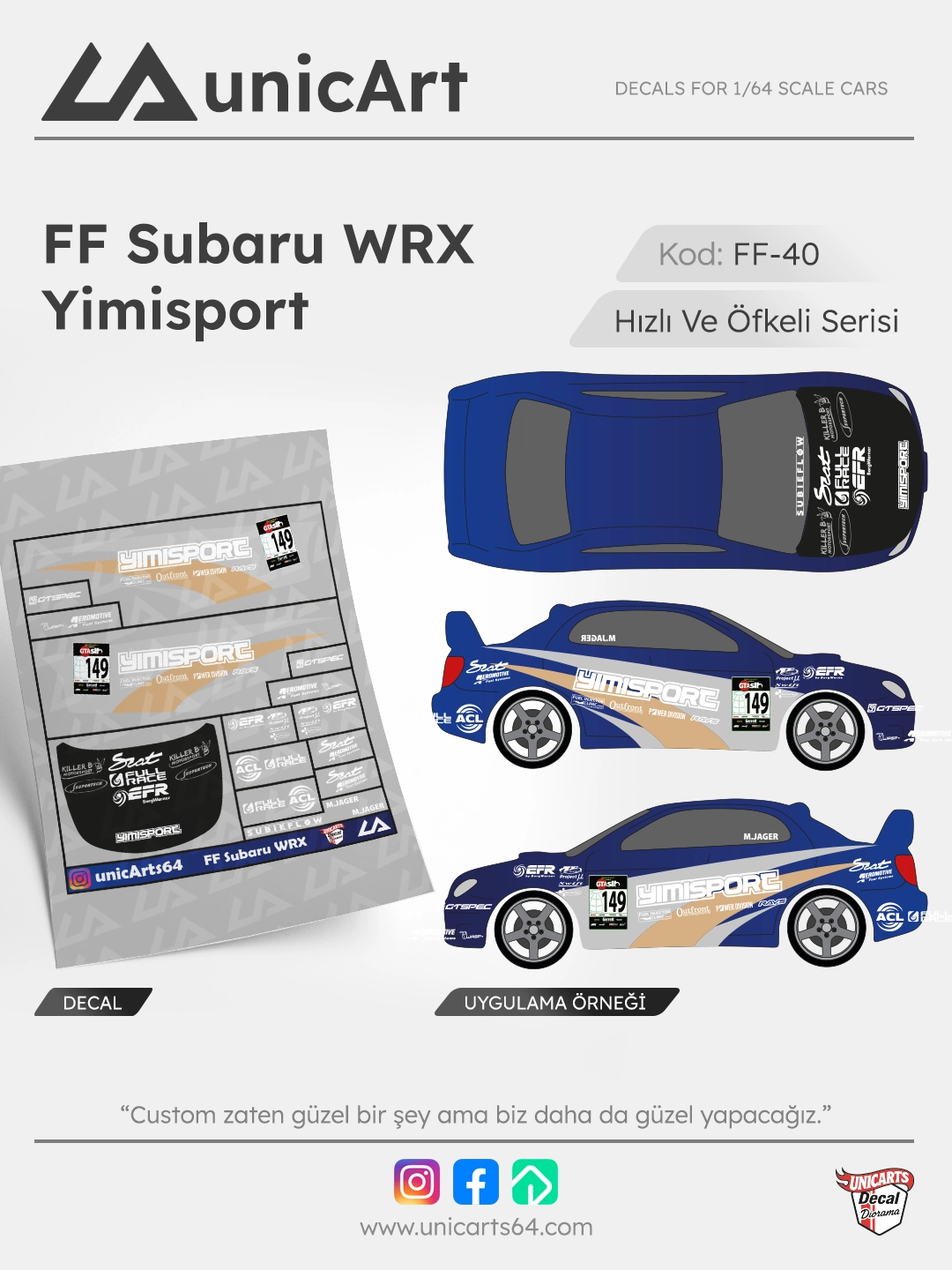 Yimisport Subaru WRX 1/64 decal - Fast & Furious serisi