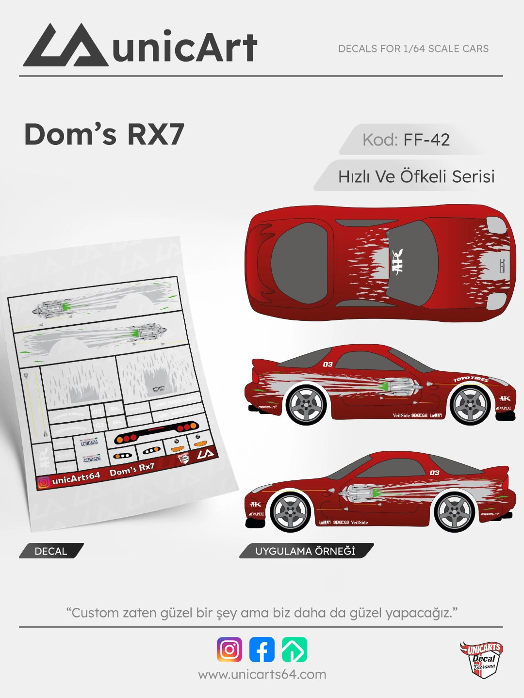 Dom's Rx7 1/64 decal - Fast & Furious serisi