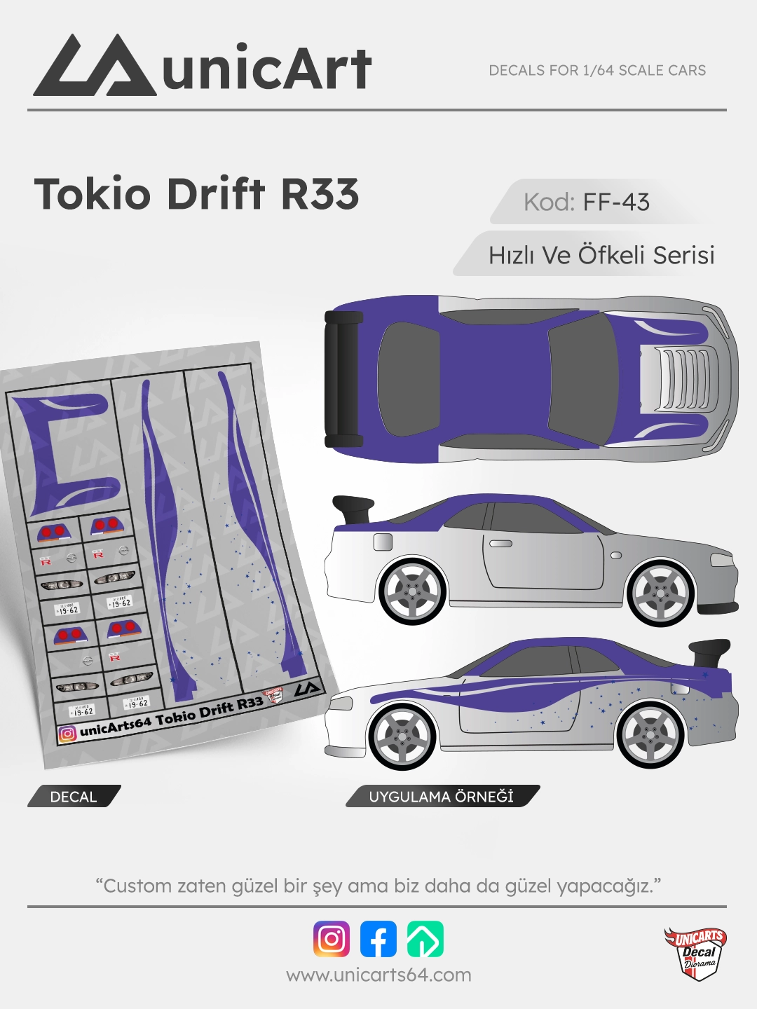Tokio Drift R33 1/64 decal - Fast & Furious serisi
