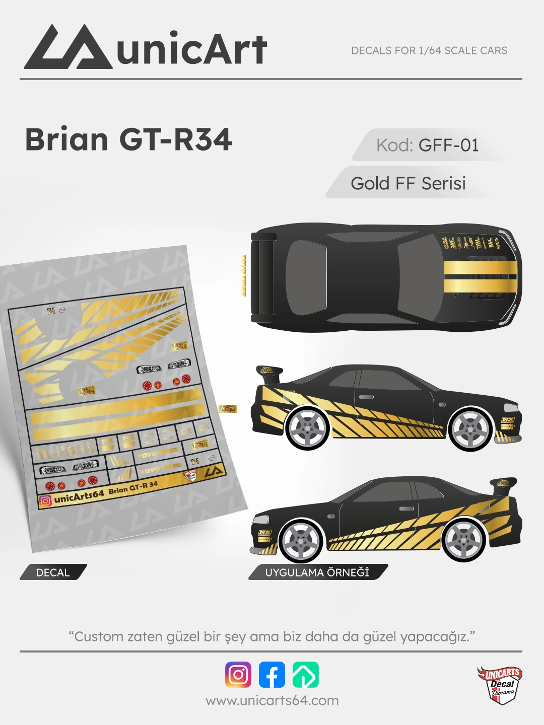 Gold Brian GT-R34 1/64 decal - Gold Fast & Furious serisi