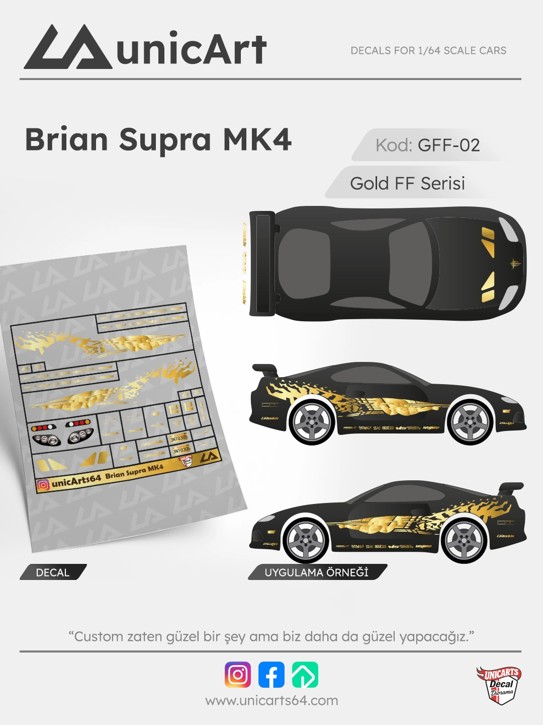 Gold Brian Supra 1/64 decal - Gold Fast & Furious serisi