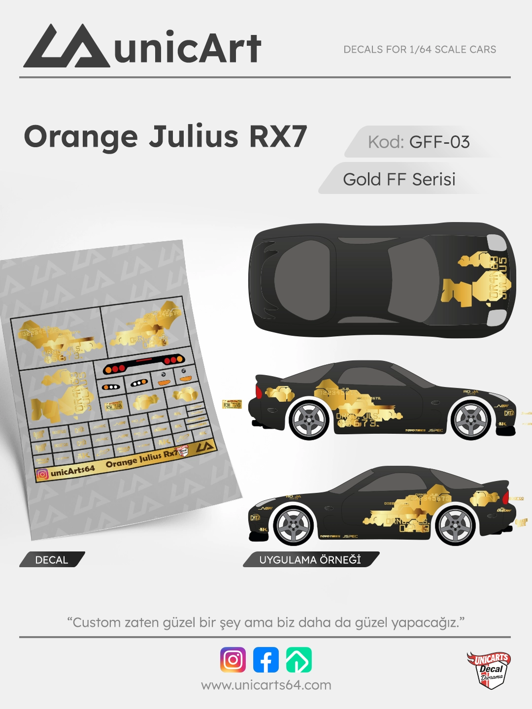 Gold Orange Julius RX7 1/64 decal - Gold Fast & Furious serisi