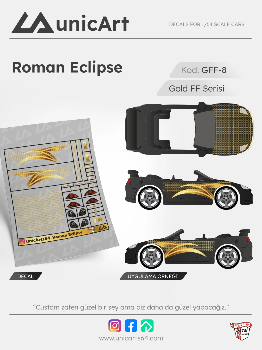 Gold Roman Eclipse 1/64 su transferli decal - Gold Fast & Furious serisi | Unicarts64