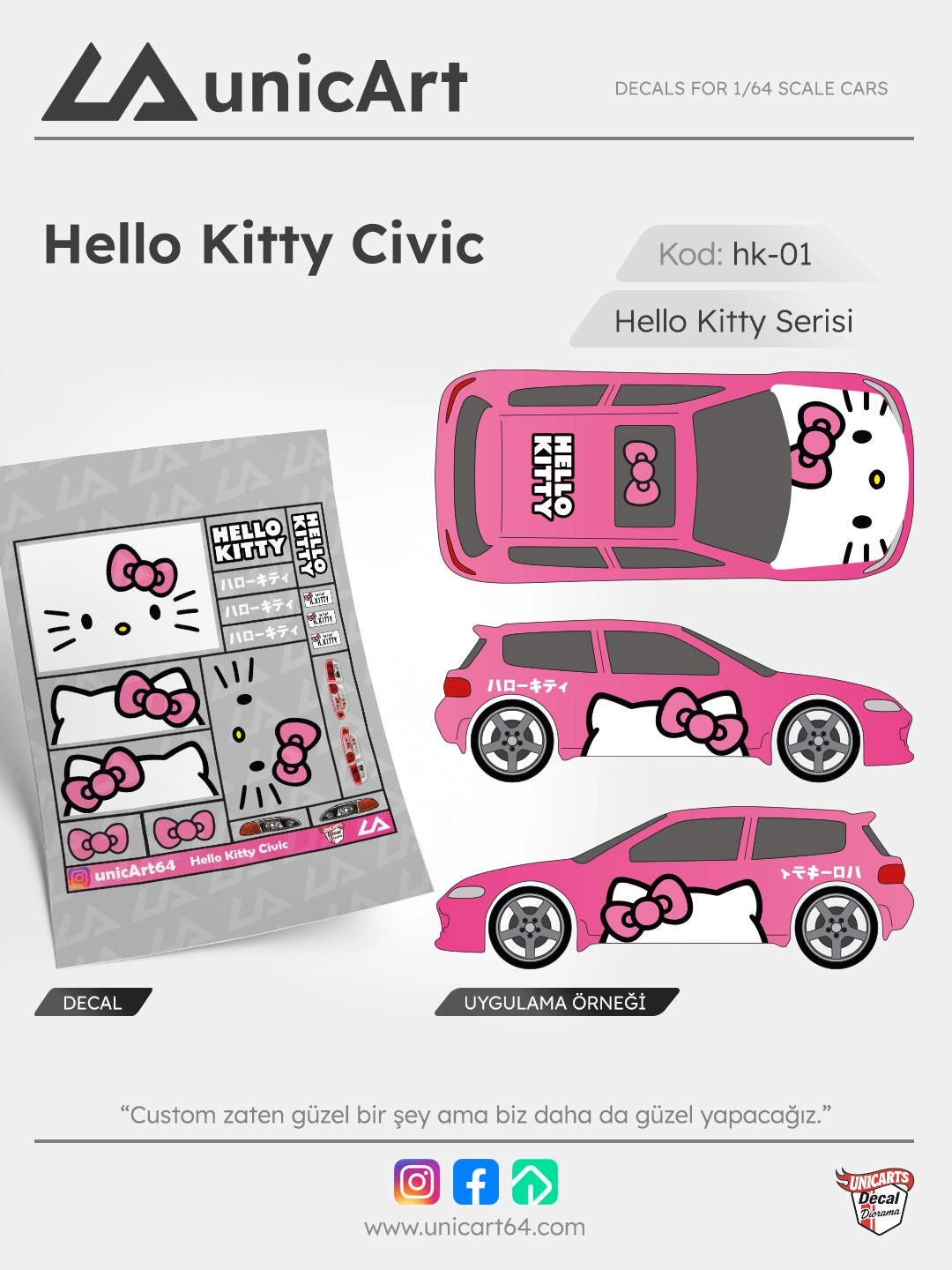 Hello Kitty Civic 1/64 decal - Hello Kitty serisi