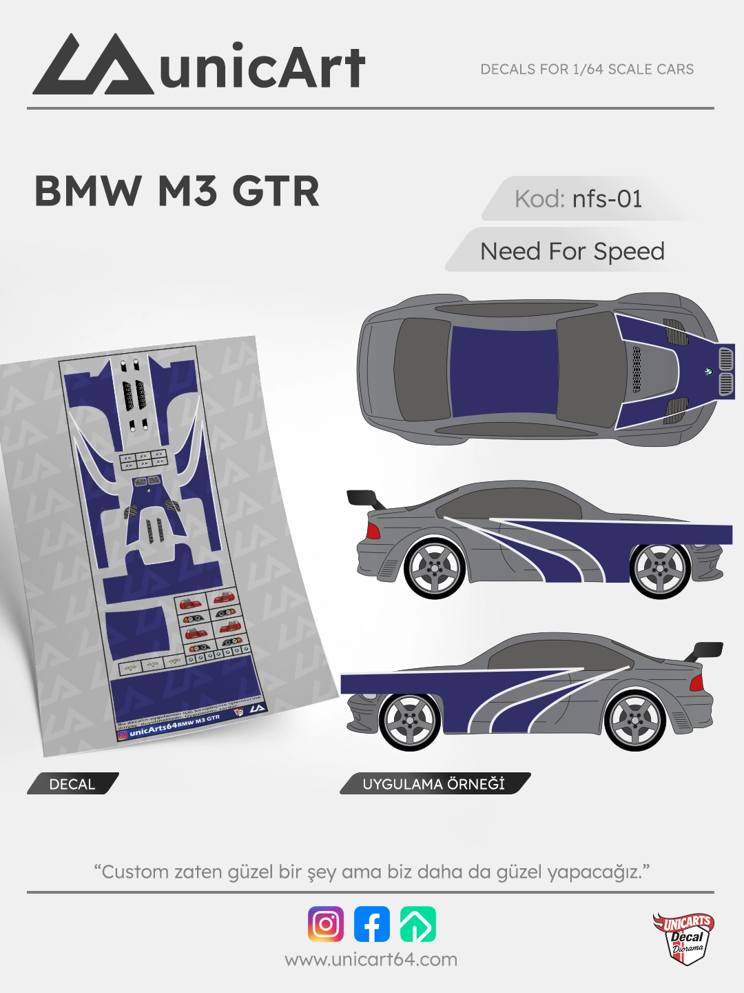 Bmw M3 GTR 1/64 decal - Need for Speed serisi
