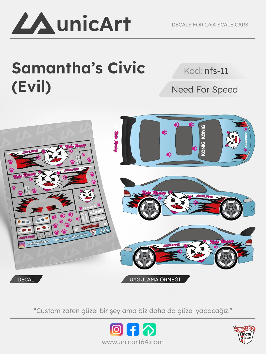 Samantha Civic Evil 1/64 decal - Need for Speed serisi