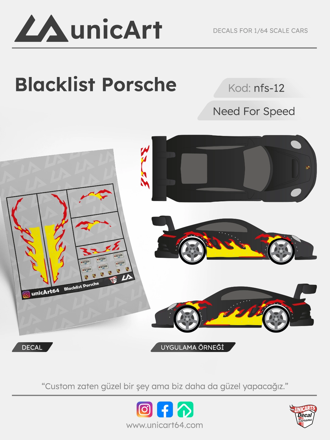 Blacklist Porsche 1/64 decal - Need for Speed serisi