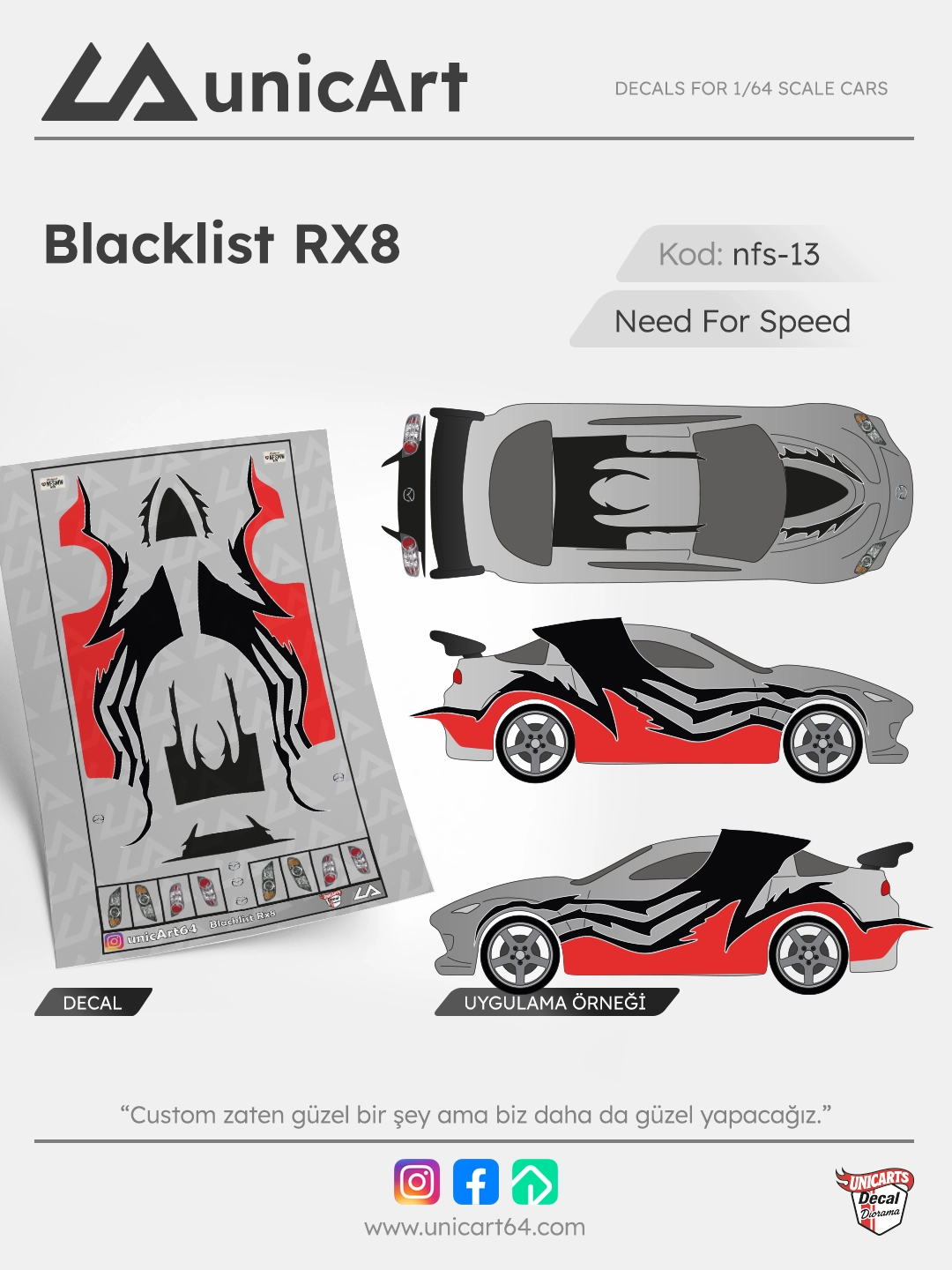Blacklist RX8 1/64 decal - Need for Speed serisi