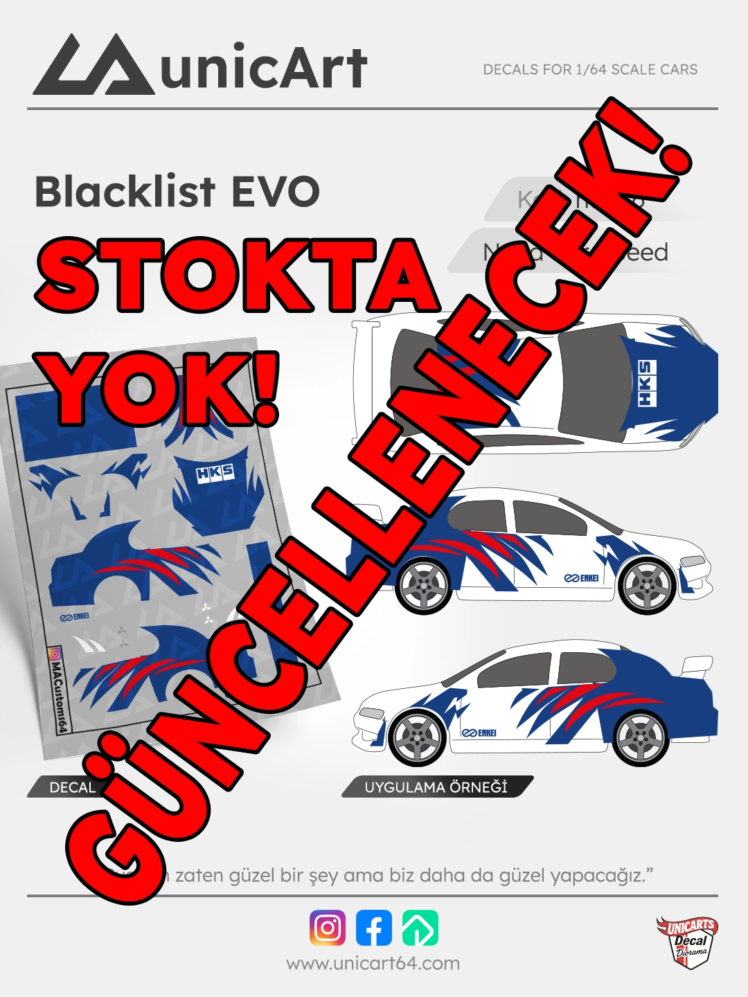 Blacklist EVO 1/64 su transferli decal - Need for Speed serisi | Unicarts64