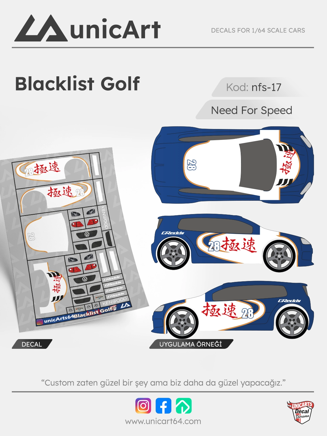 Blacklist Golf 1/64 decal - Need for Speed serisi
