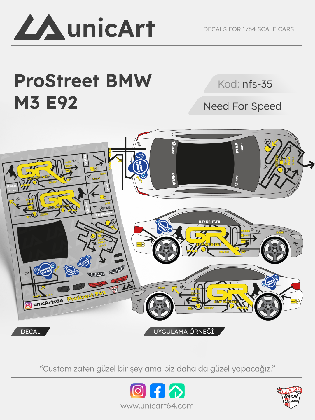 ProStreet BMW M3 E92 1/64 decal - Need for Speed serisi