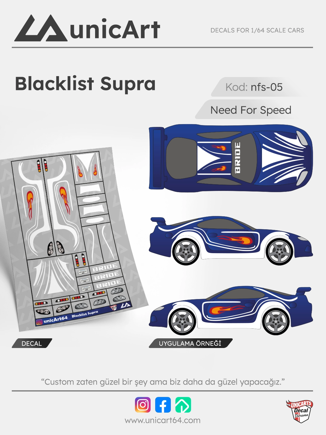 Blacklist Supra 1/64 decal - Need for Speed serisi