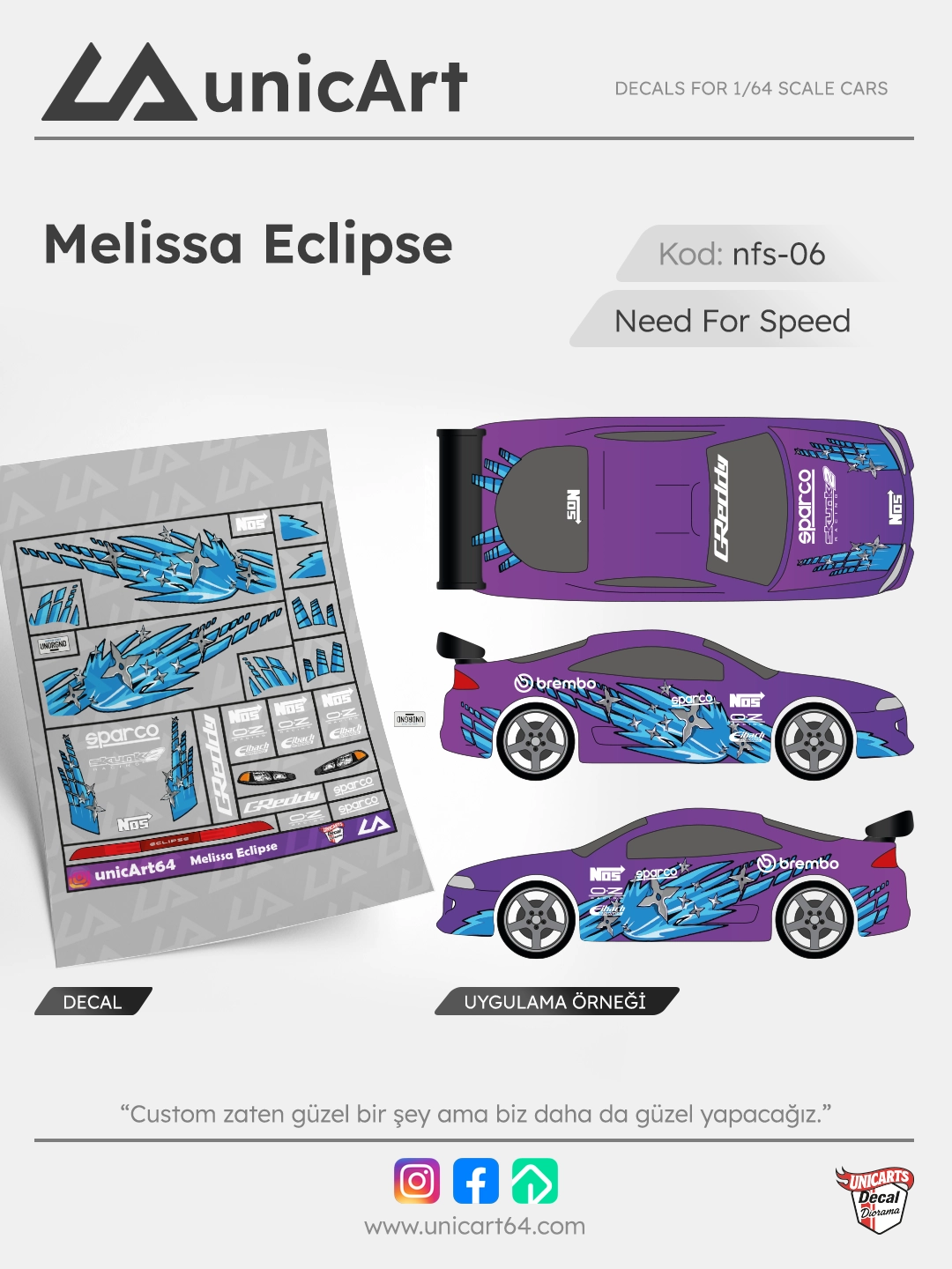 Melissa Eclipse 1/64 su transferli decal - Need for Speed serisi | Unicarts64