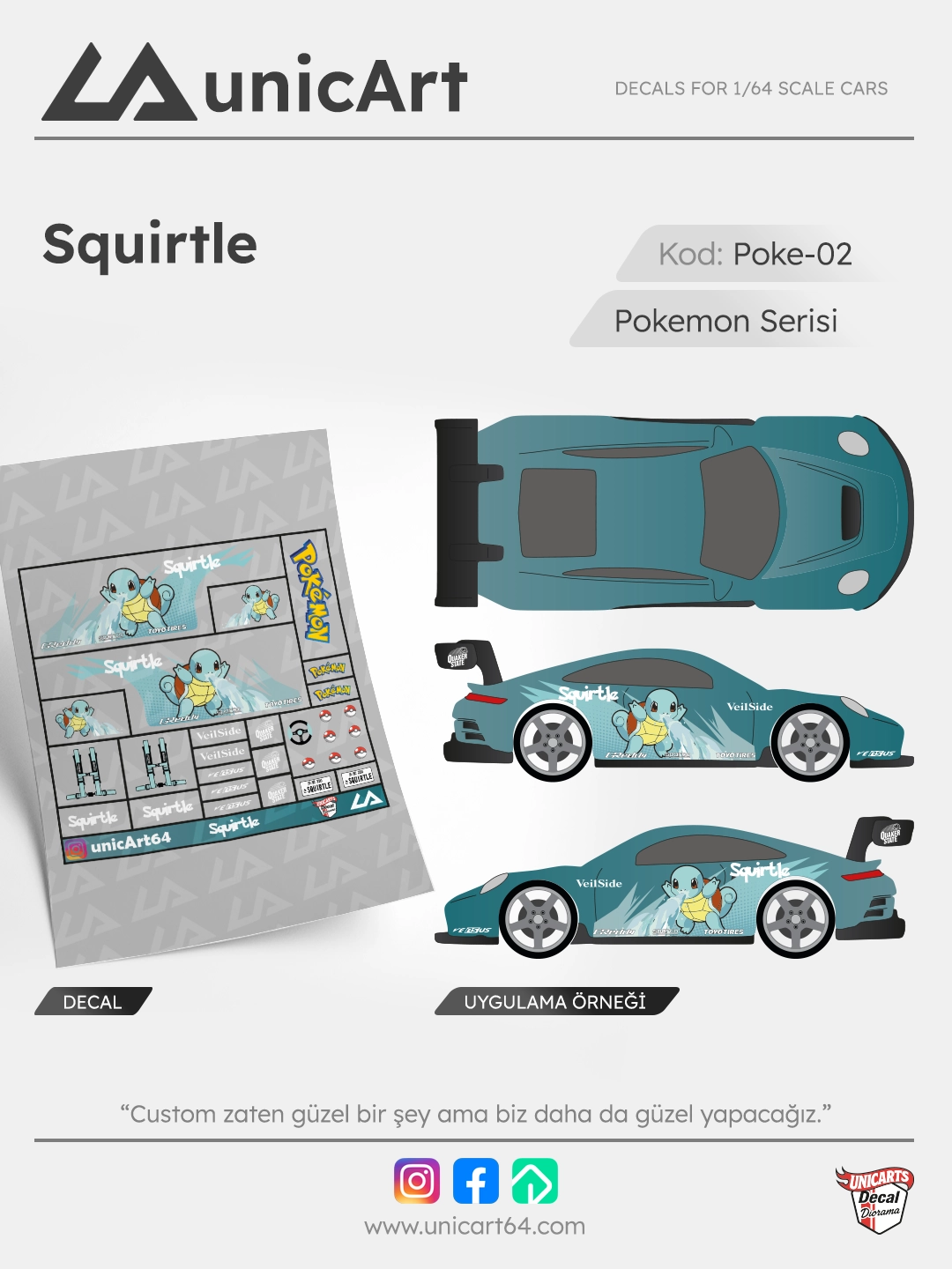 Squirtle 1/64 decal - Pokemon serisi
