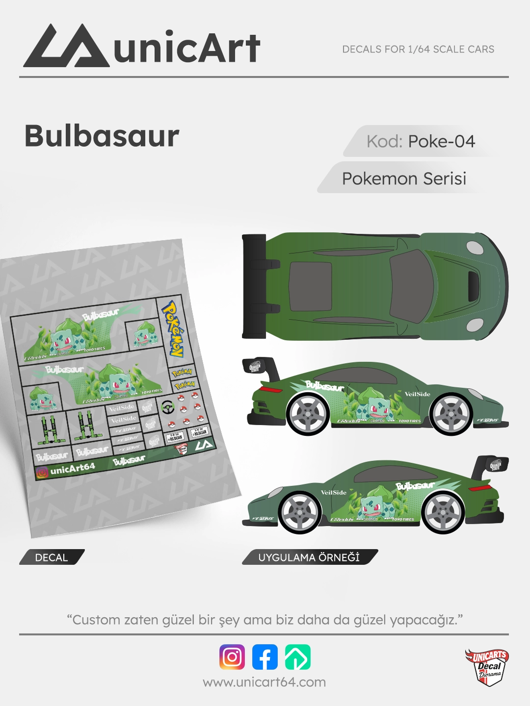 Bulbasaur 1/64 decal - Pokemon serisi