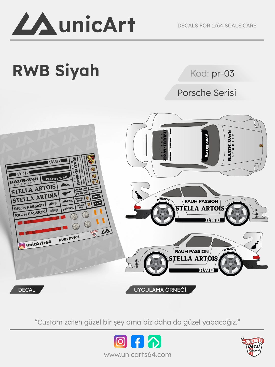 RWB Siyah 1/64 decal - Porsche serisi