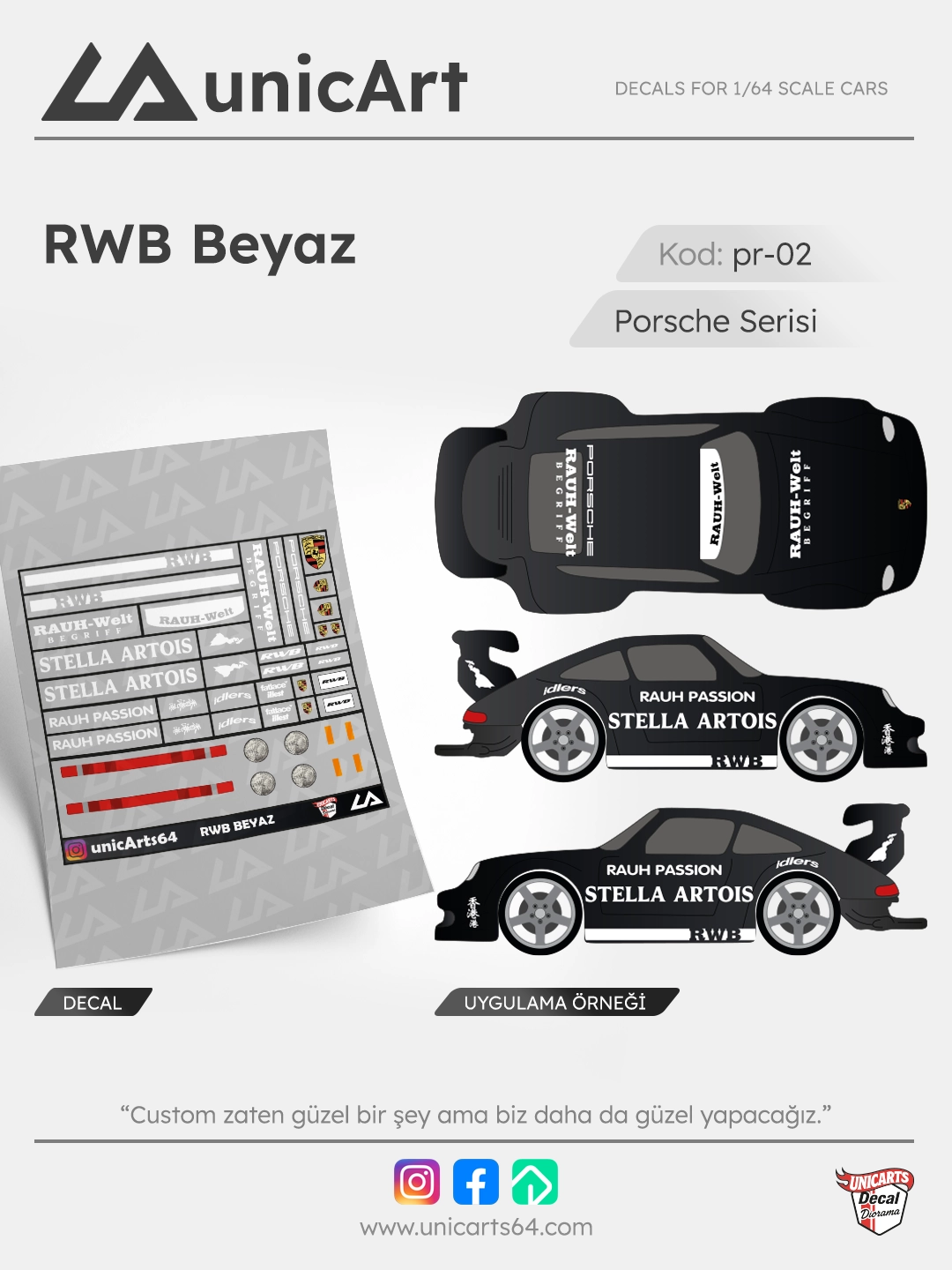 RWB Beyaz 1/64 decal - Porsche serisi