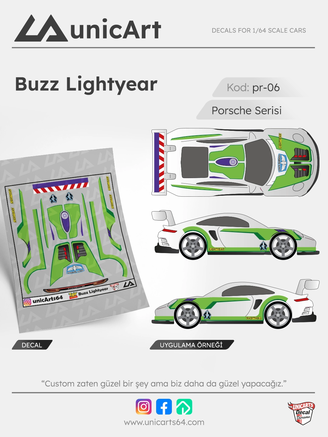 Buzz Lightyear 1/64 su transferli decal - Porsche serisi | Unicarts64