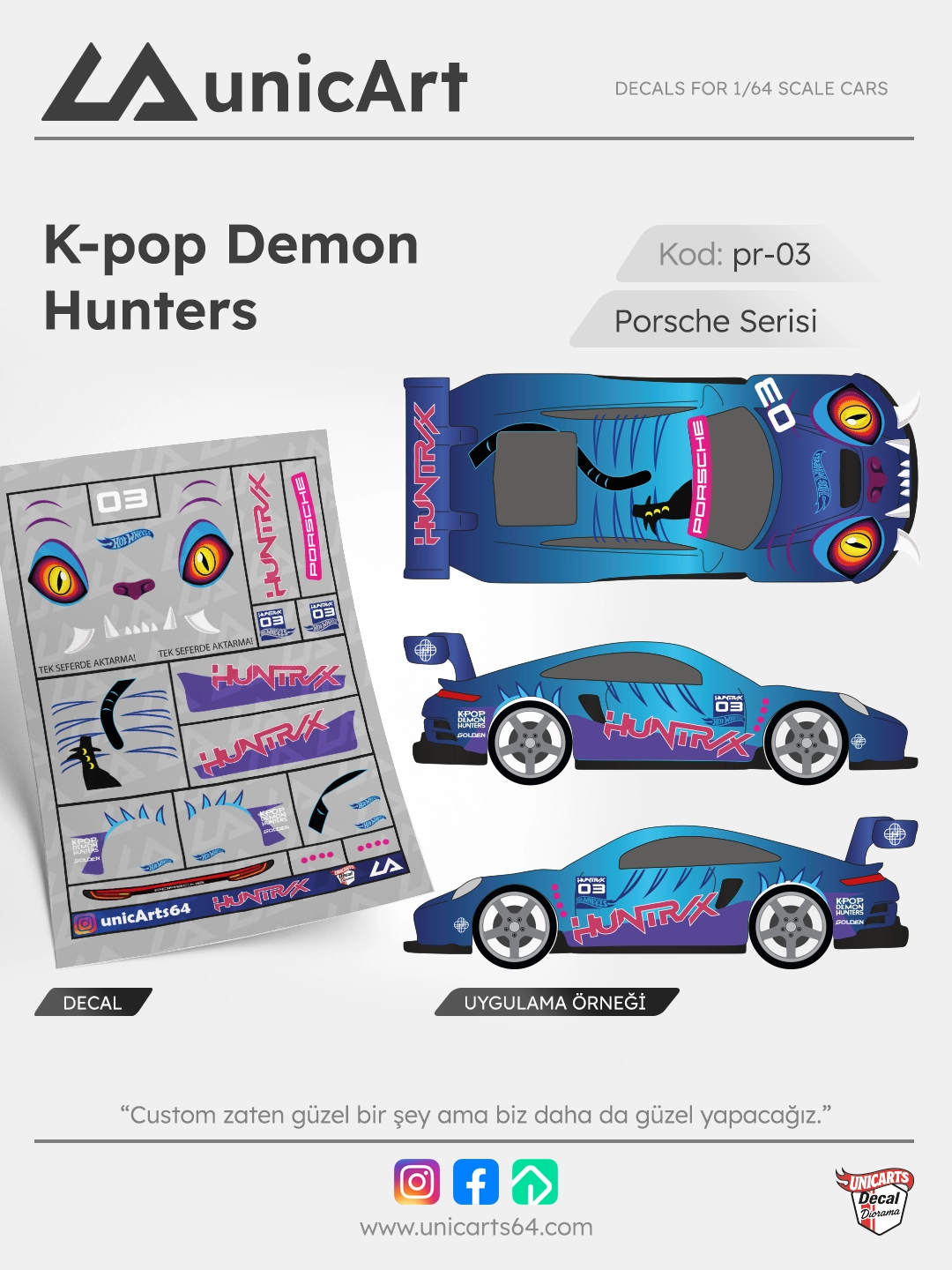 K-pop Demon Hunters 1/64 decal - Porsche serisi