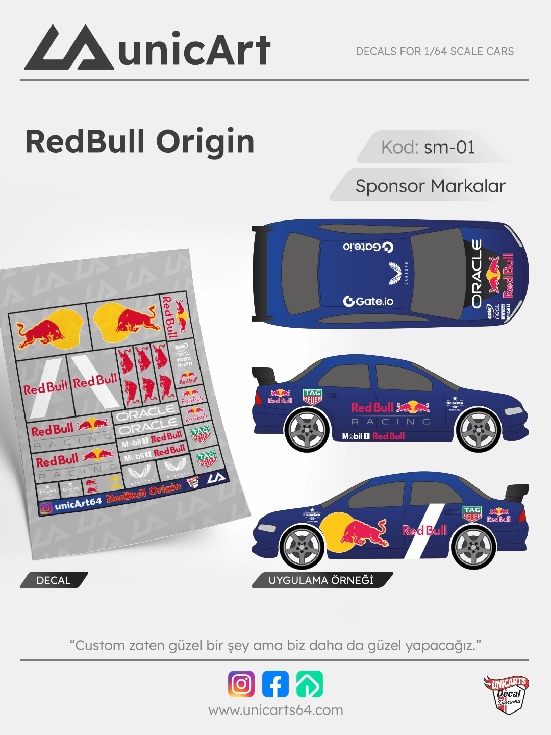 Redbull Origin 1/64 decal - Sponsor Markalar serisi