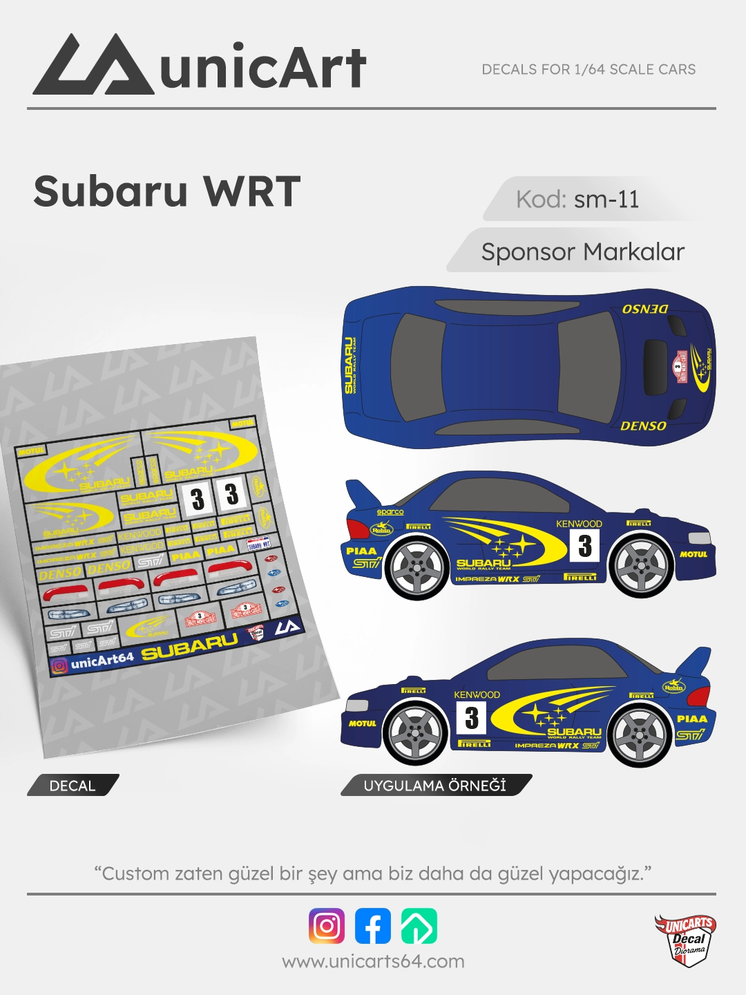 Subaru WRT 1/64 decal - Sponsor Markalar serisi
