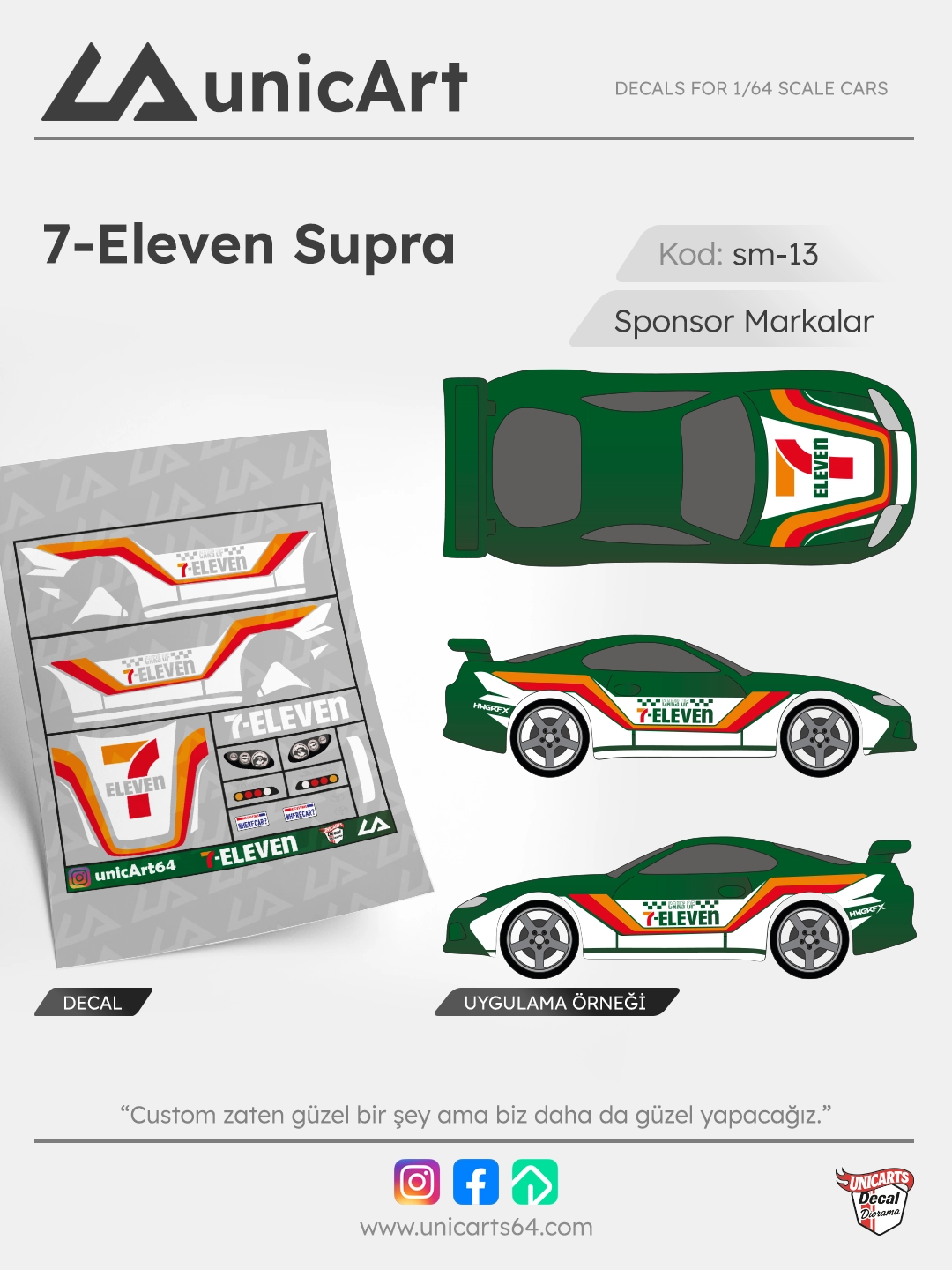 7-Eleven Supra 1/64 decal - Sponsor Markalar serisi