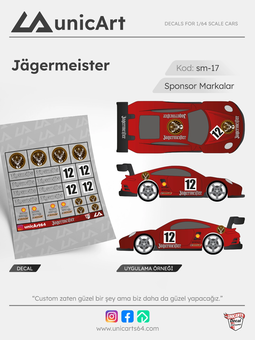 Jägermeister 1/64 su transferli decal - Sponsor Markalar serisi | Unicarts64